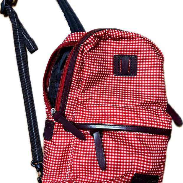 챔피온 빨간 체크무늬 슬링백 가방