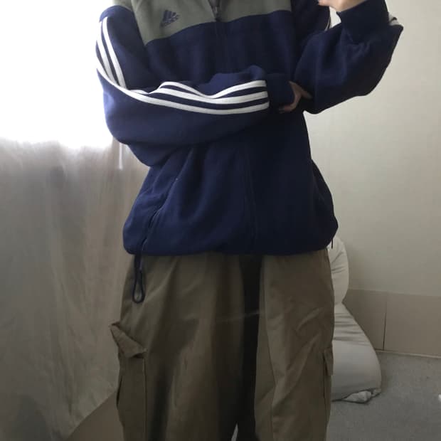 아디다스90s 카키 네이비 오버핏 후리스