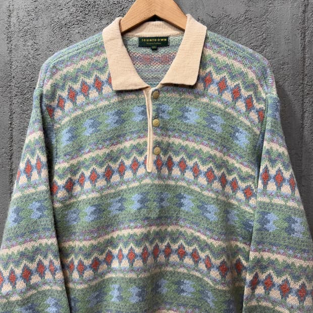 90s 제팬 페어아일 카라 니트 (L)  