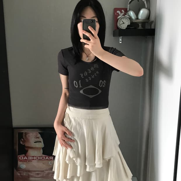 미스치프 프린팅 크롭 반팔티