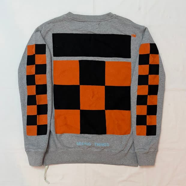 오프화이트 버질 체커보드 애로우 자수 맨투맨 그레이