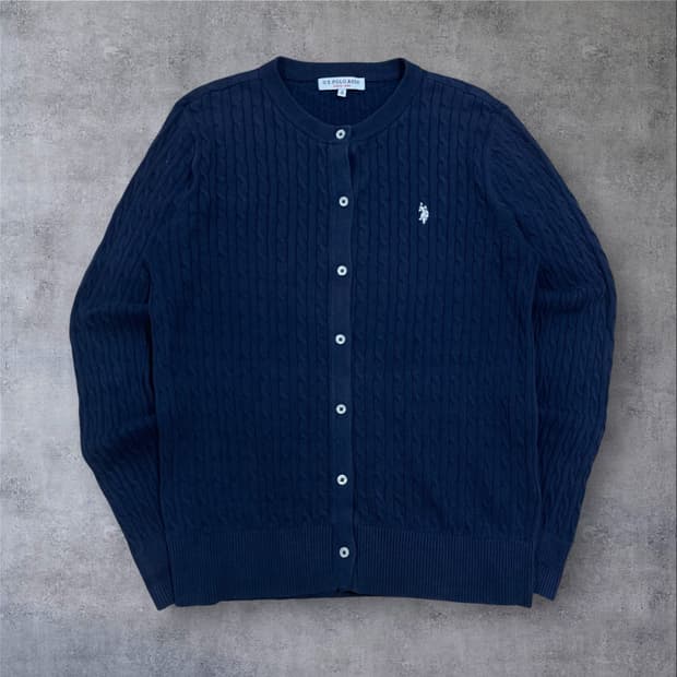 US POLO ASSN 스몰 로고 네이비 꽈배기 가디건