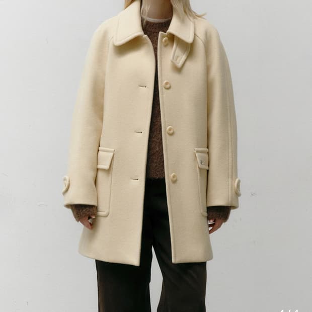 (새제품) 오스트카카 캐시미어 울 블랜드 싱글 하프 코트 버터