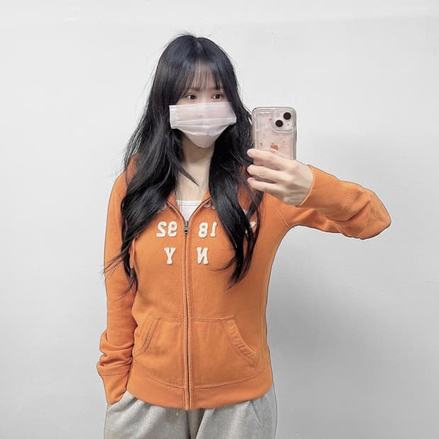 아베크롬비 아치 로고 후드집업 오렌지