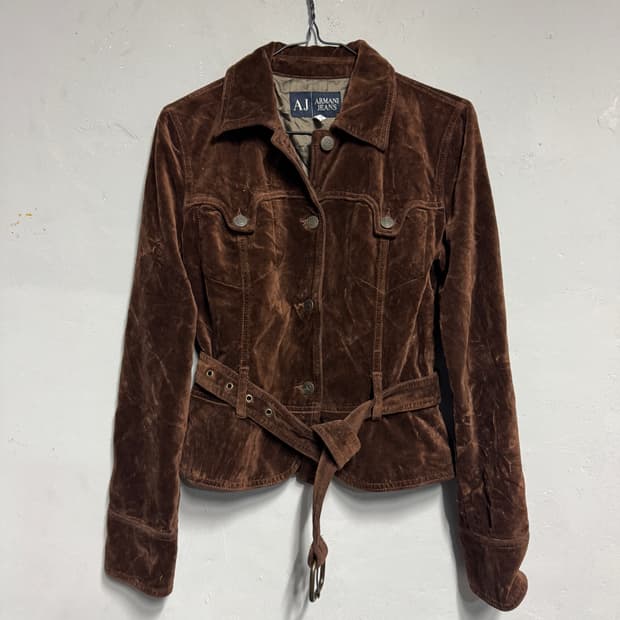 아르마니 진스 벨벳 벨티드 자켓 38