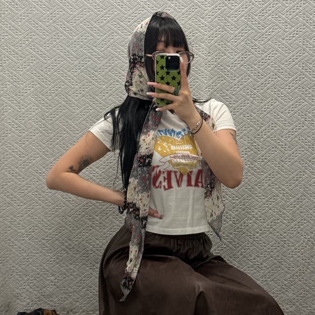 레이브 빈티지 Y2K 레트로 키치 하트 프린팅 슬림핏 반팔티 K0333