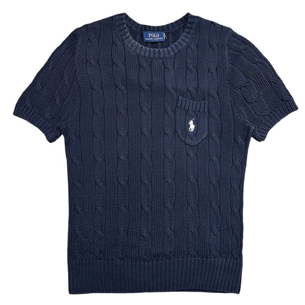 POLO RALPH LAUREN 케이블 반팔 니트 네이비