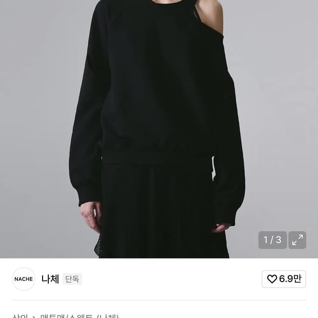 나체 SLIT LAYERED SWEAT SHIRT BLACK 원숄더