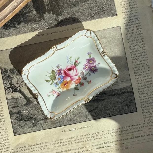 빈티지 로얄크라운더비 포지스 사각 핀접시