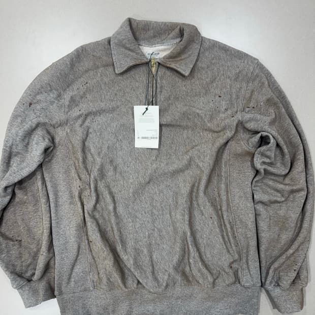 BEHEAVYER DISTRESSED QUARTER ZIP SWEAT