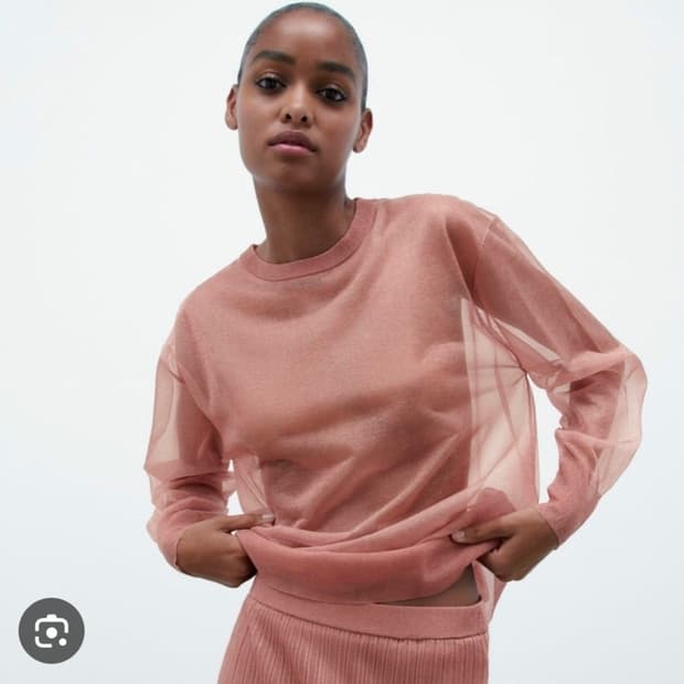 (새상품) ZARA 자라 글리터 시스루 맨투맨 로즈핑크컬러 L