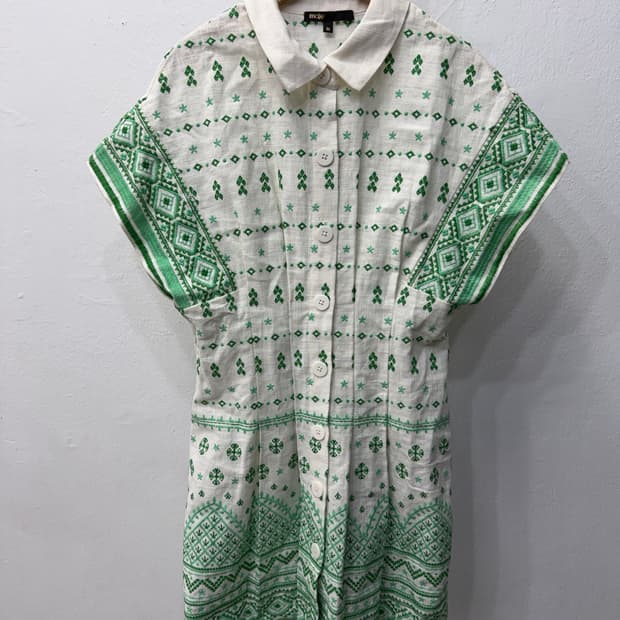 정품) maje 마쥬 그린 패턴 반팔 원피스 36