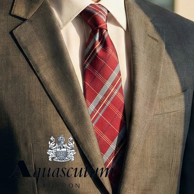 아쿠아스큐텀 실크 레드 체크 패턴 넥타이 9.4cm A+등급 K1958
