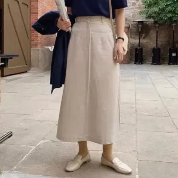 (1회 착용) 슬로우앤드 린넨 롱 스커트 S