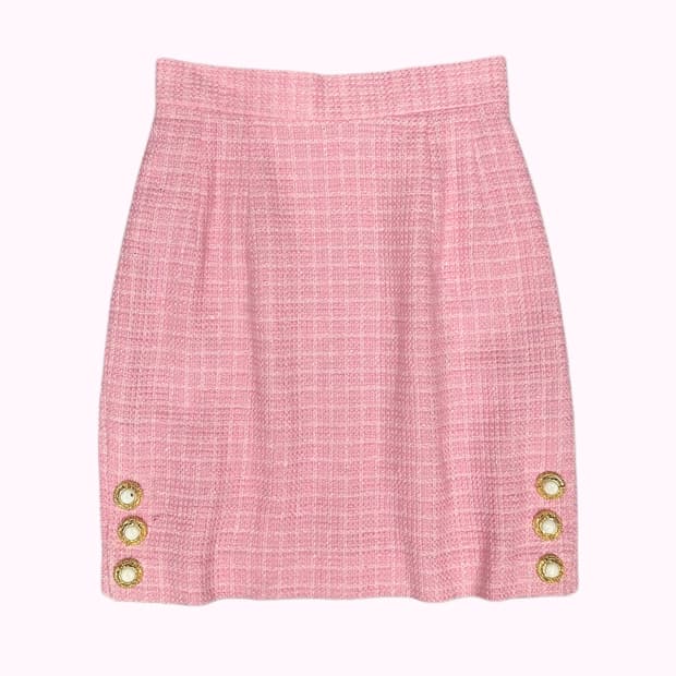 pink tweed button skirt