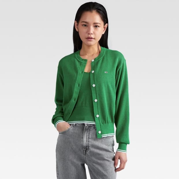 타미진스 여성 린넨 믹스 트윈 가디건 나시 셋업 그린