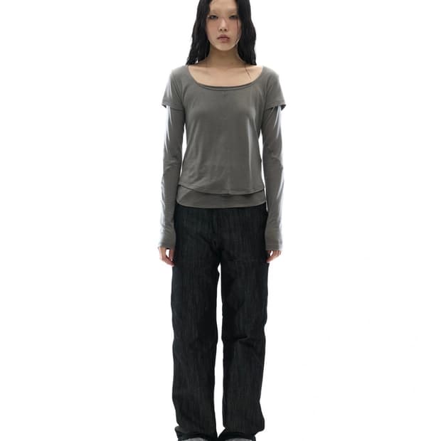 오호스 flatseam 롱슬리브, 반팔티 차콜 세트 2size