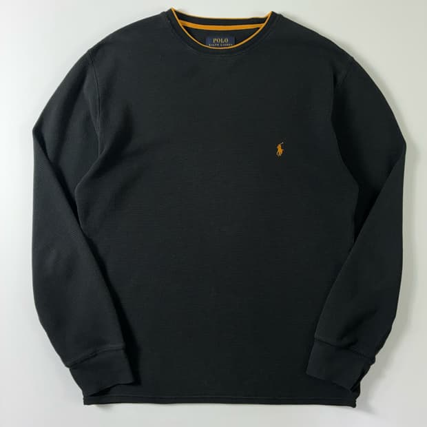 Polo  폴로 랄프로렌 자수 코튼 블랙 와플 롱슬리브 니트 