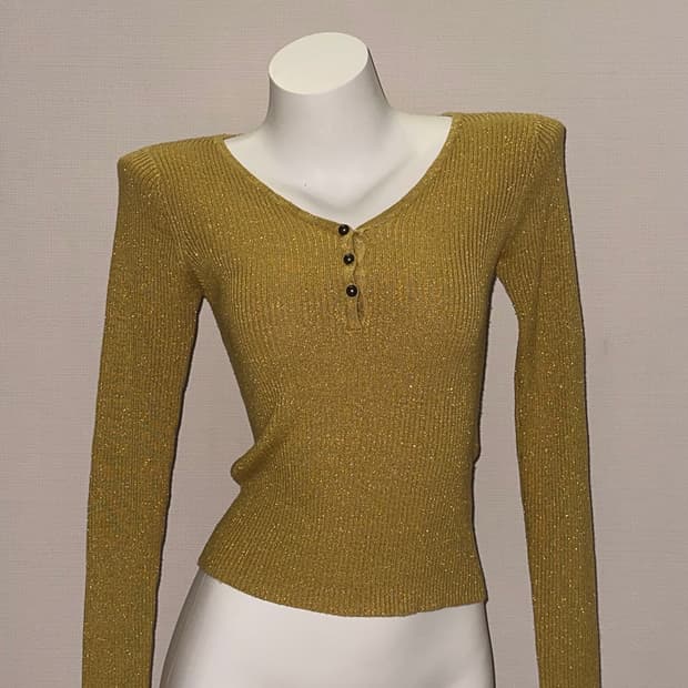 머스타드 브이넥 빈티지 글리터 니트