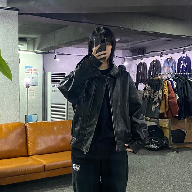 라퍼지 브라운 카라 레더 자켓 B3214