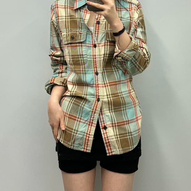 홀리스터 자수로고 포켓 체크셔츠