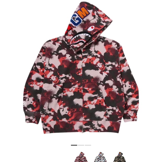 베이프 맵 카모 샤크 릴렉스드 핏 풀 집 후드 레드
