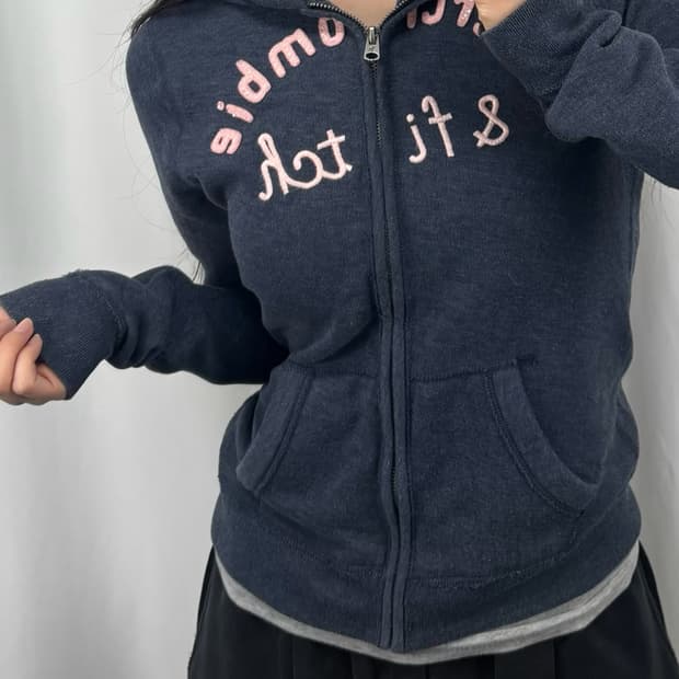 아베크롬비 핑크로고 네이비 후드집업