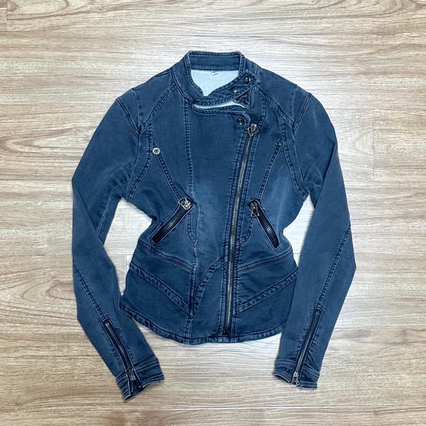 빈티지 하이넥 청 자켓 오네갸루 긱시크 고딕 공겜여주 그런지 페어리 고스