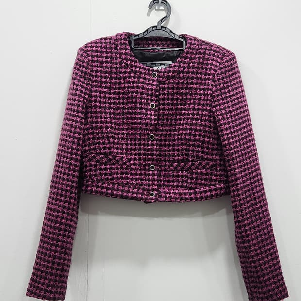 [S] 자라 ZARA 핑크 체크 트위드 크롭 자켓 여성 S