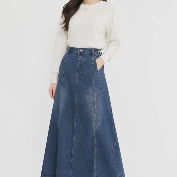 네이비 여자 XL 데님 스커트 O0881