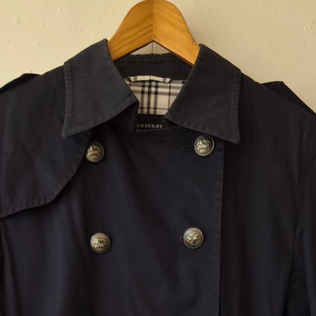 버버리 블랙 라벨 여성 네이비 더블 브레스티드 트렌치 코트 L사이즈