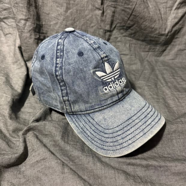 Washed Denim Trefoil Strapback Cap