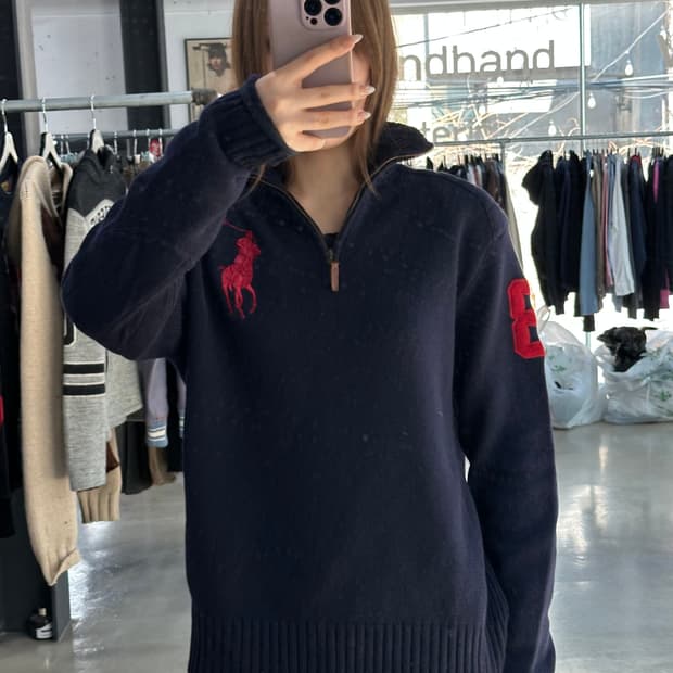 폴로랄프로렌 빅포니 넘버링 암패치 하프니트집업