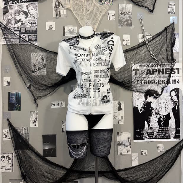 PUNK lettering halfsleeve hood zip up