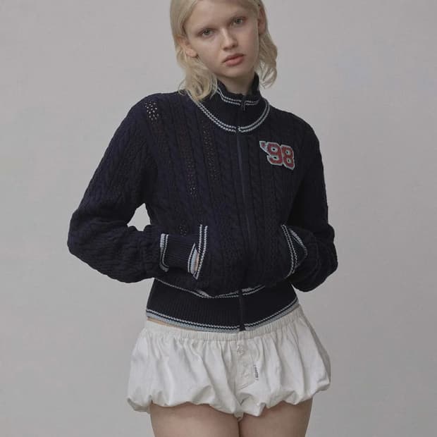 스컬프터 Knitted Cable Track Zip-Up Navy/Blu