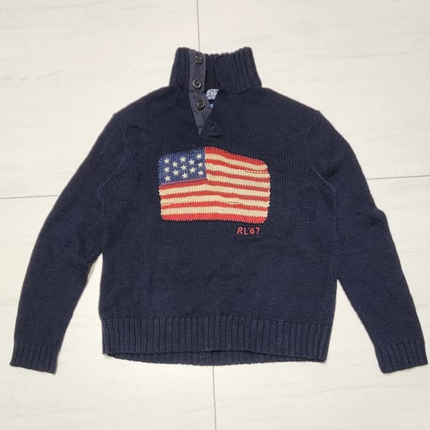폴로 빈티지 성조기 버튼플라이 니트