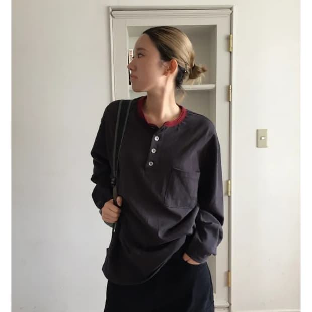 DSTU 베리업 헨리넥 긴팔티 차콜