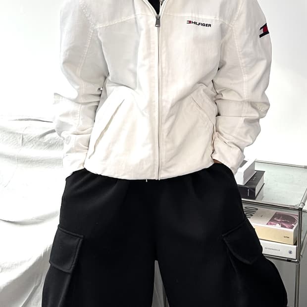 타미 힐피거 화이트 블루종 점퍼 M