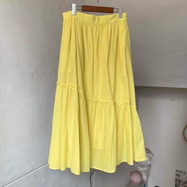 코튼 100 병아리 롱 스커트
