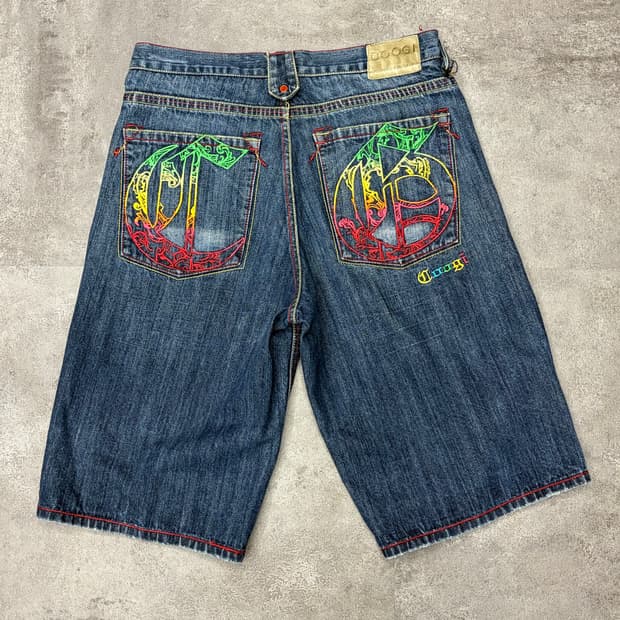 90-00s Coogi rainbow logo denim shorts