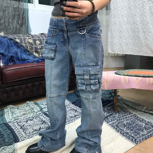 게스 여성 포켓 카고 데님팬츠 