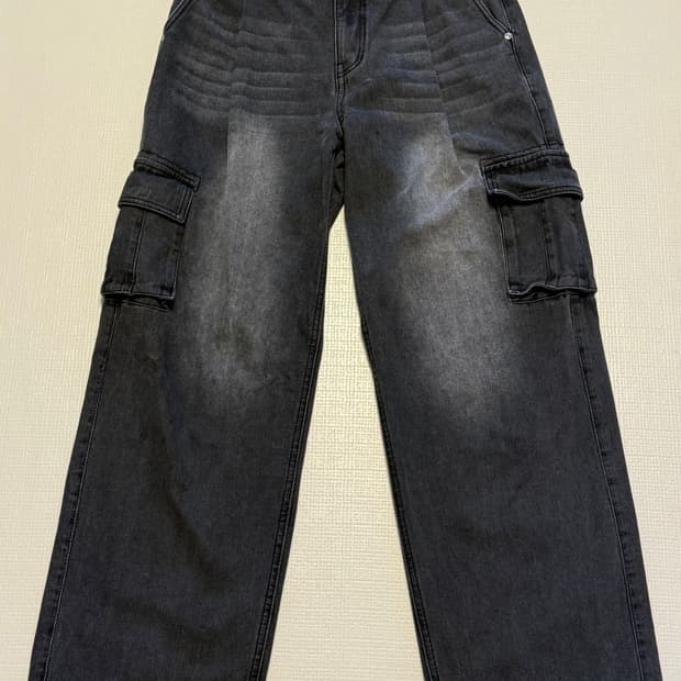 INSILENCE 와이드 카고 데님 흑청