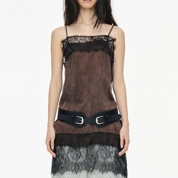 CERRIC Lace Slip Dress Brown