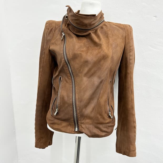 Brown suede drape zipper detail jacket