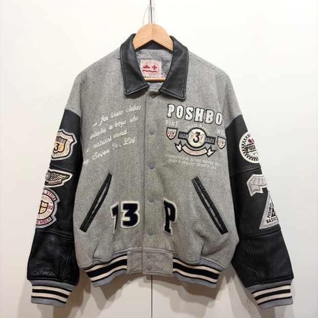 80's 포쉬보이 리얼레더 바시티 자켓