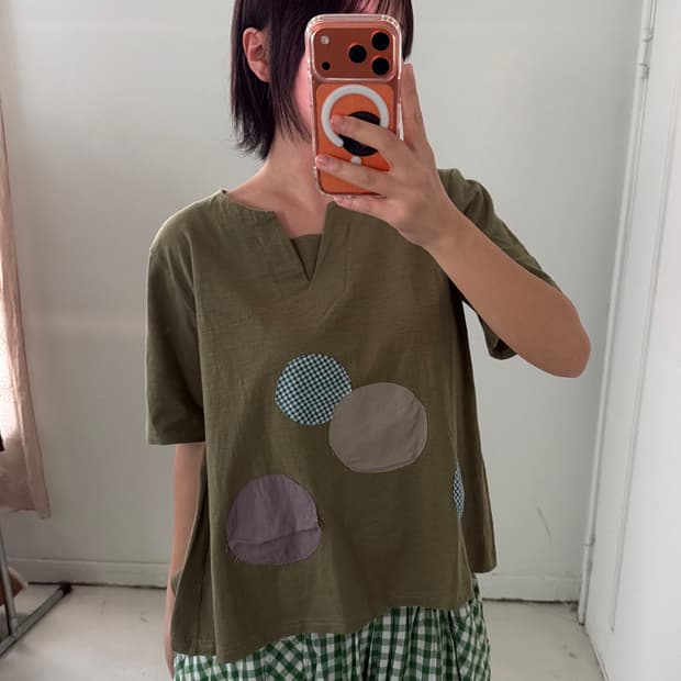 일본빈티지 패치워크 자수 반팔티