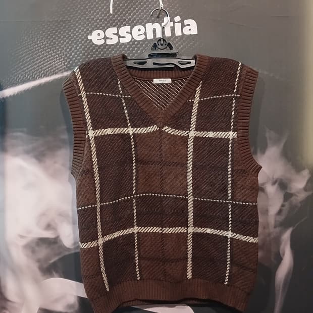 스턴 체크 니트조끼