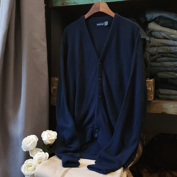 90s 빈티지 가디건 브이넥 가디건 버튼 클로져 네이비 xl
