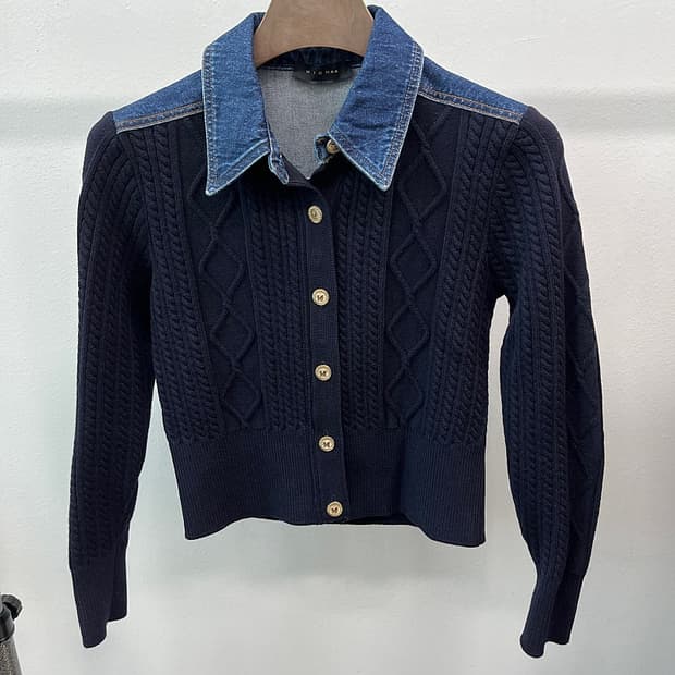 여) 미샤 데님 레이어드 케이블 가디건 