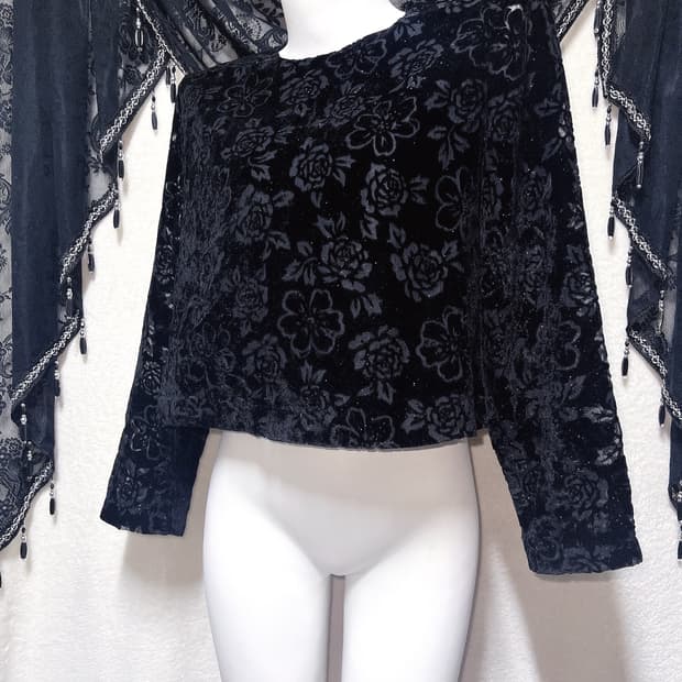 로맨틱고딕 오리엔탈 고스로리 펑크 플라워패턴 글리터 벨벳블라우스 페어리